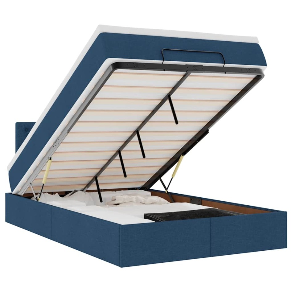 Cama otomana con colchón tela azul 120x200