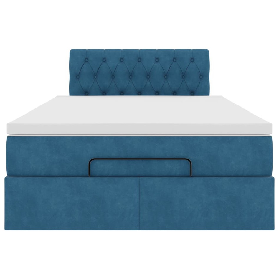 Estructura de cama otomana colchón terciopelo azul