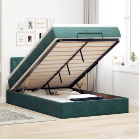 Estructura cama otomana colchón terciopelo verde