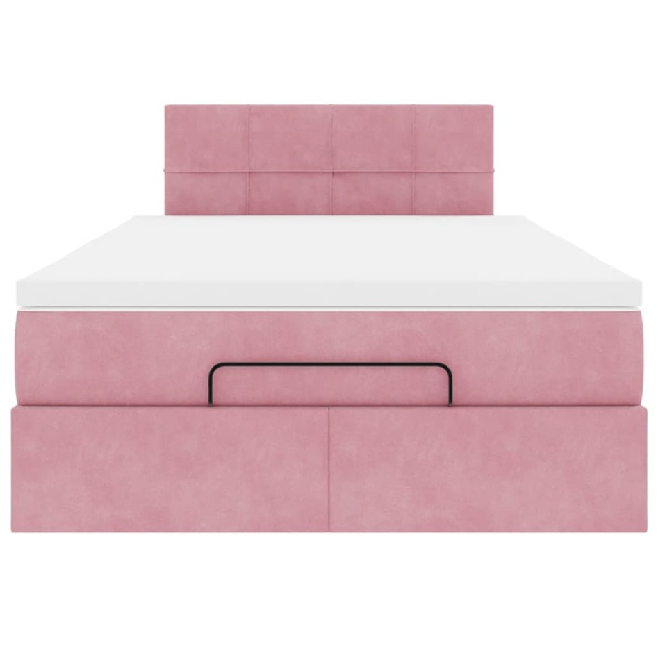 Estructura de cama otomana colchón terciopelo rosa