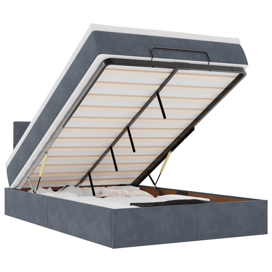 Estructura cama otomana colchón terciopelo gris
