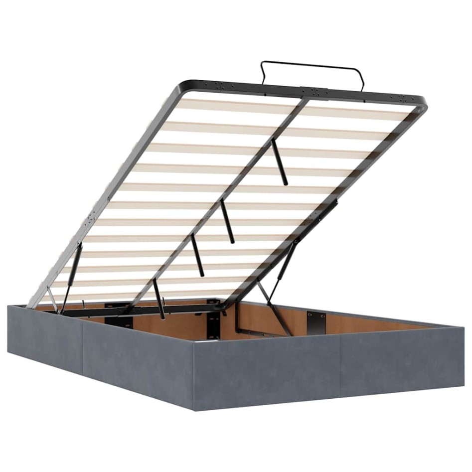 Estructura cama otomana colchón terciopelo gris