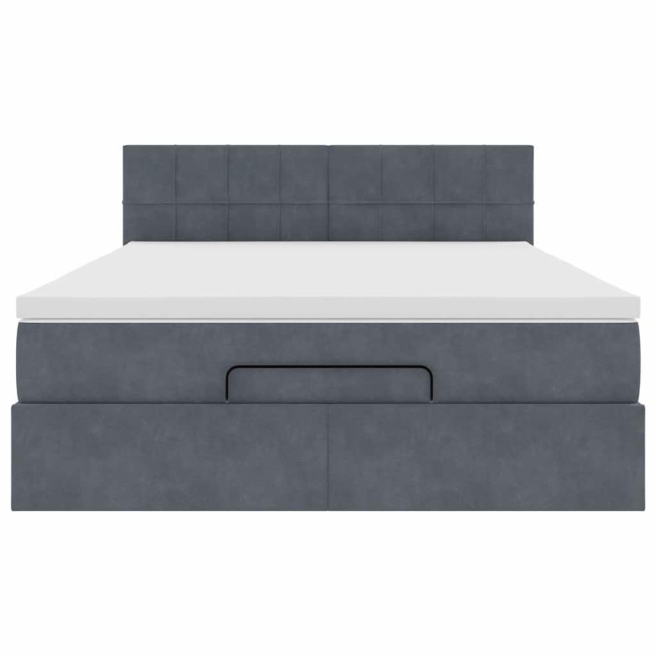Estructura cama otomana colchón terciopelo gris