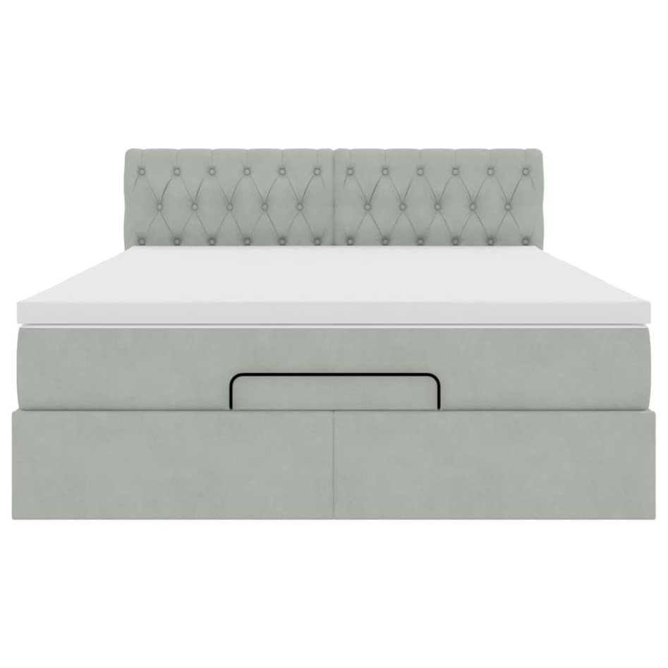 Estructura cama otomana colchón terciopelo gris claro