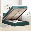 Estructura cama otomana colchón terciopelo verde oscuro