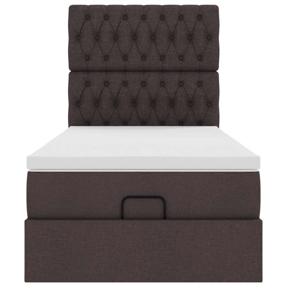 Estructura cama otomana colchón tela marrón oscuro 90x190