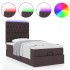 Cama otomana con colchón y LED tela marrón oscuro 90x200