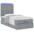 Cama otomana con colchón y LED tela gris claro 90x200