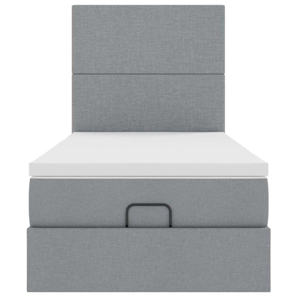 Cama otomana con colchón y LED tela gris claro 90x200