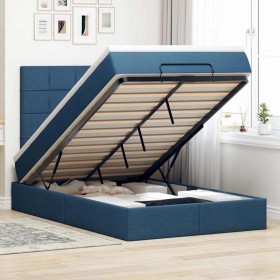 Estructura de cama otomana con colchón tela azul