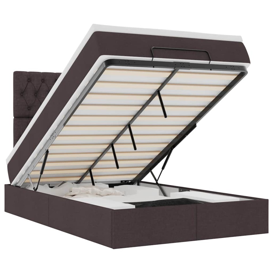 Estructura cama otomana colchón tela marrón oscuro