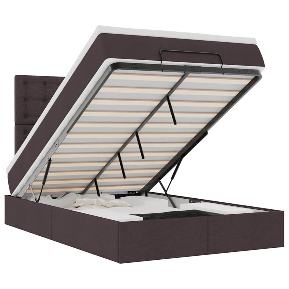 Estructura cama otomana colchón tela marrón oscuro