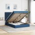 Estructura de cama otomana colchón tela azul pardo