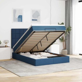 Estructura de cama otomana colchón tela azul pardo