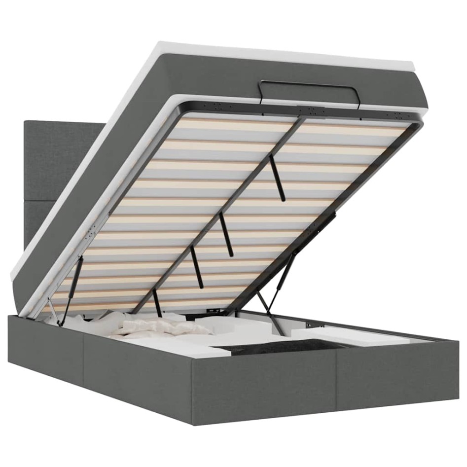 Estructura cama otomana colchón tela gris oscuro