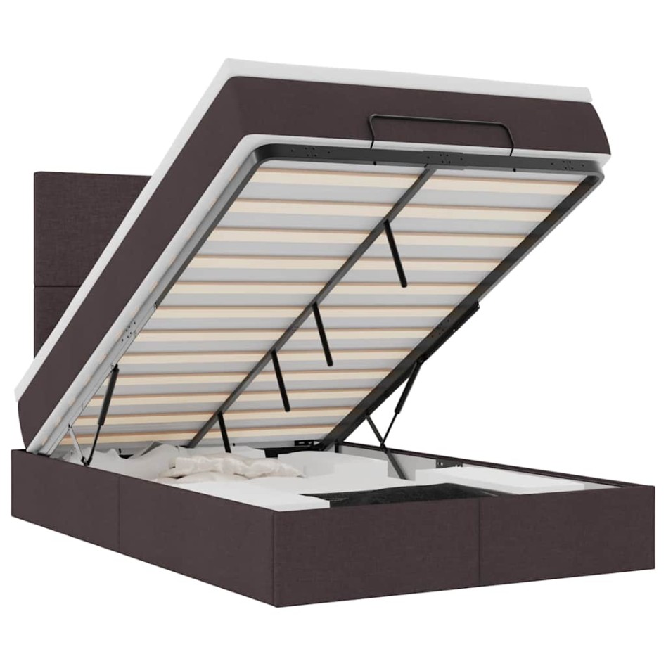 Estructura cama otomana colchón tela marrón oscuro