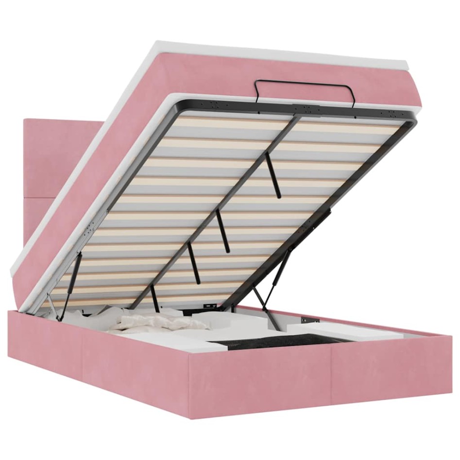 Estructura de cama otomana colchones terciopelo rosa
