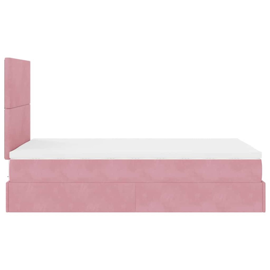 Estructura de cama otomana colchones terciopelo rosa