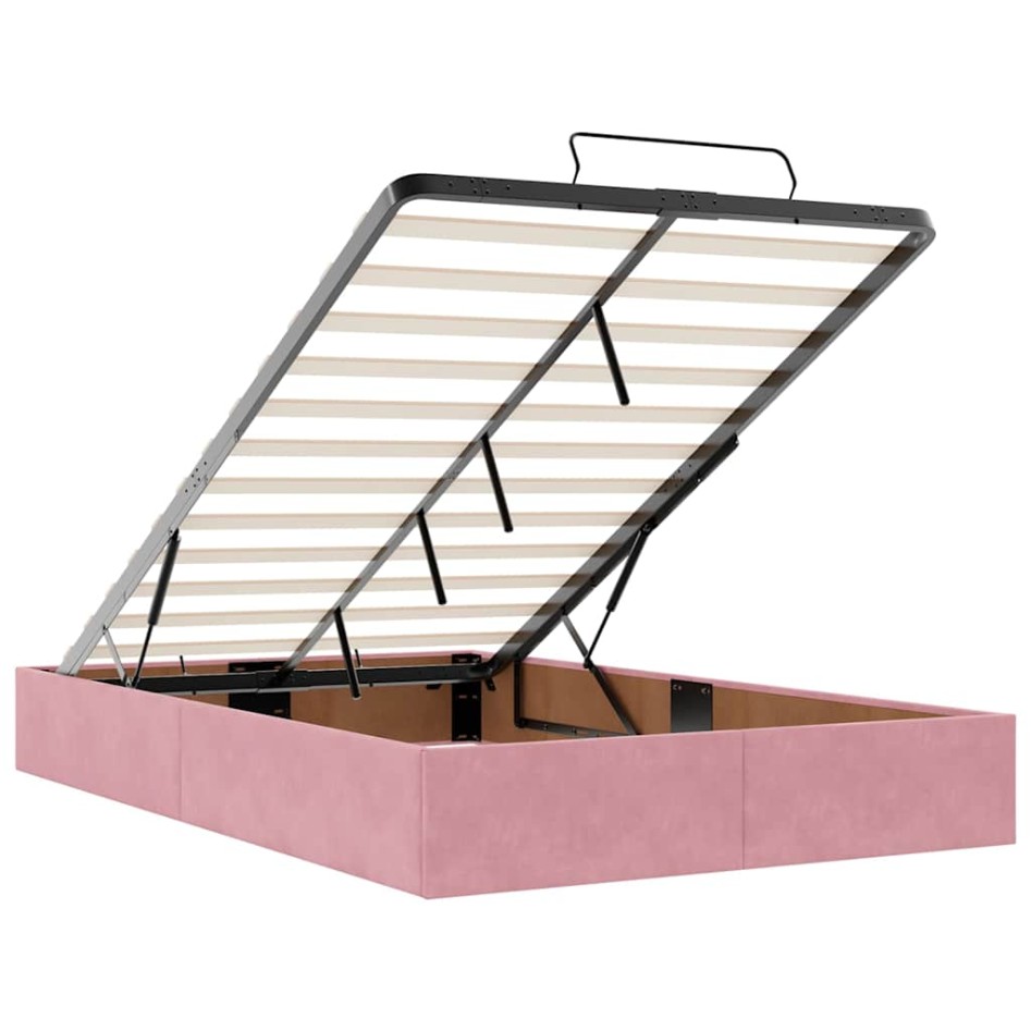 Estructura de cama otomana colchones terciopelo rosa
