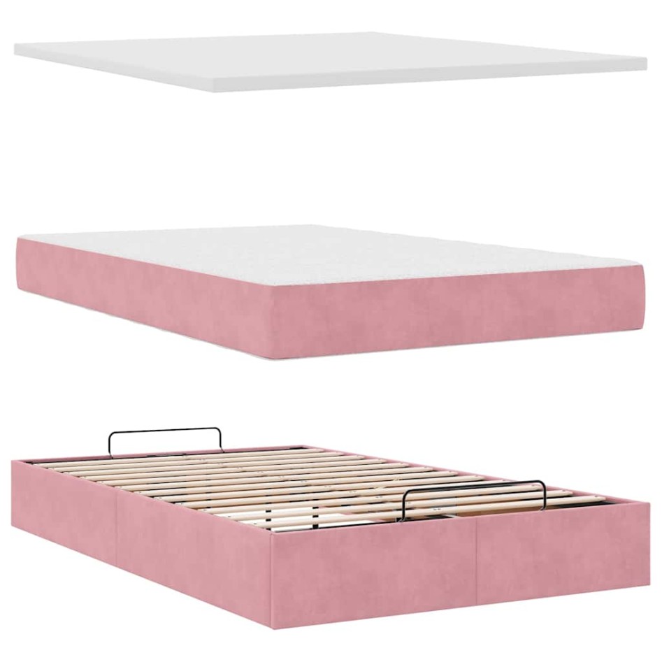 Estructura de cama otomana colchones terciopelo rosa