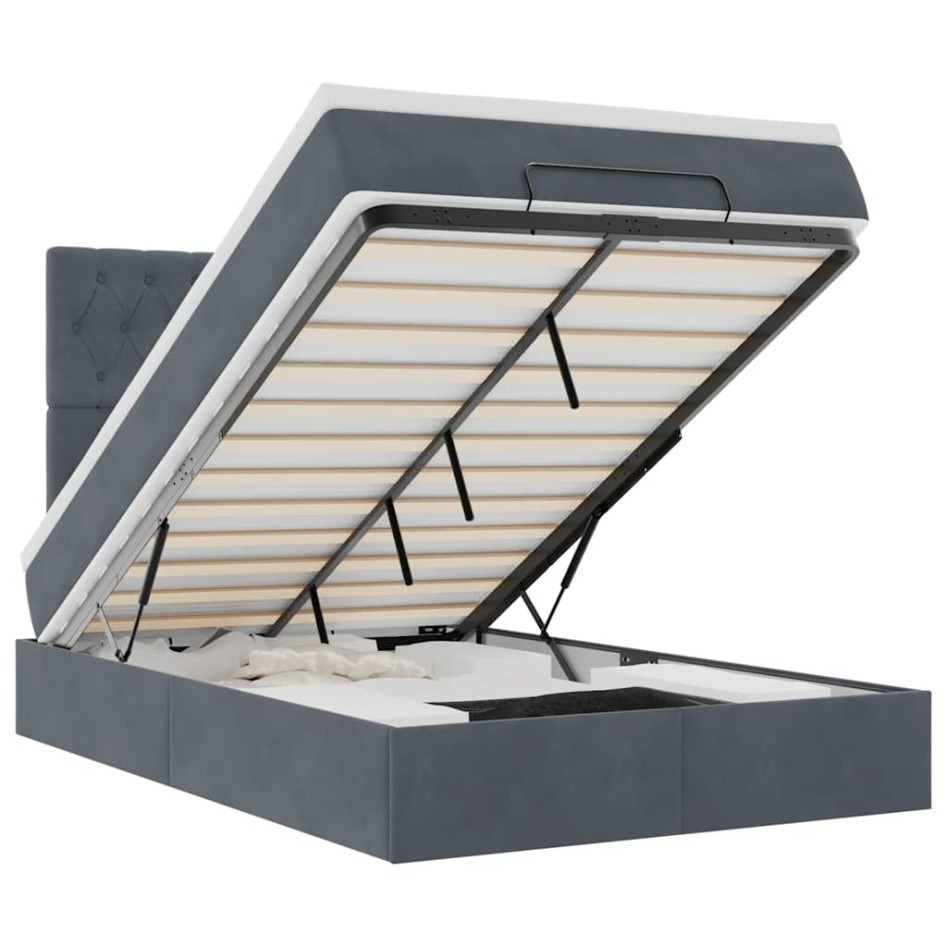 Estructura cama otomana colchones terciopelo gris