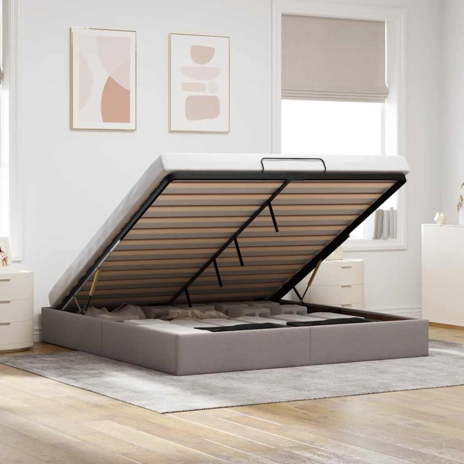 Estructura cama otomana sin colchón tela gris pardo 180x200