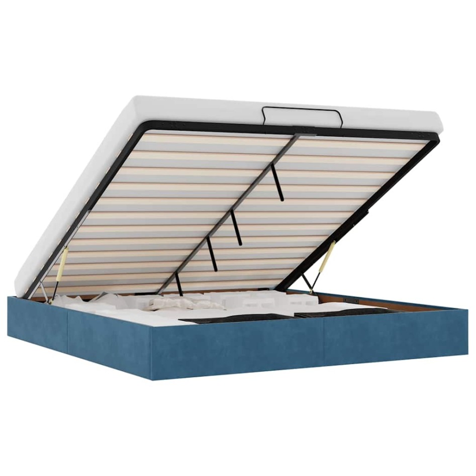 Estructura de cama otomana sin colchón azul oscuro 160x200