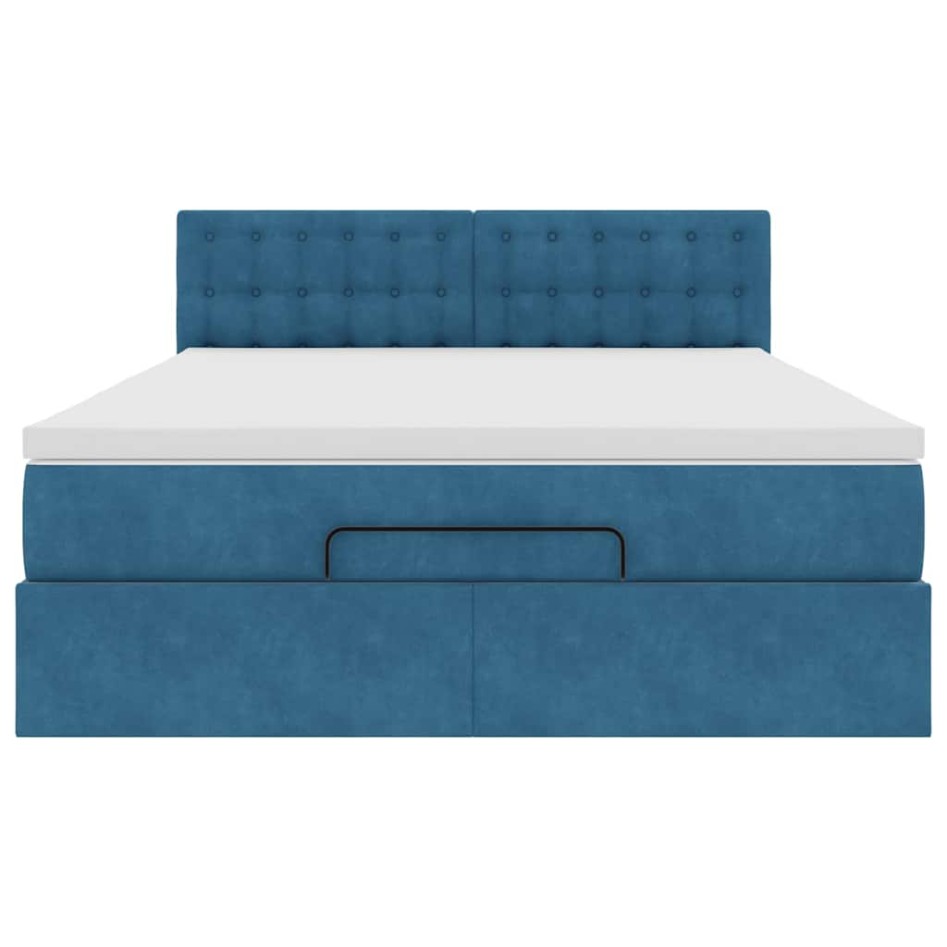 Estructura de cama otomana con colchón terciopelo azul