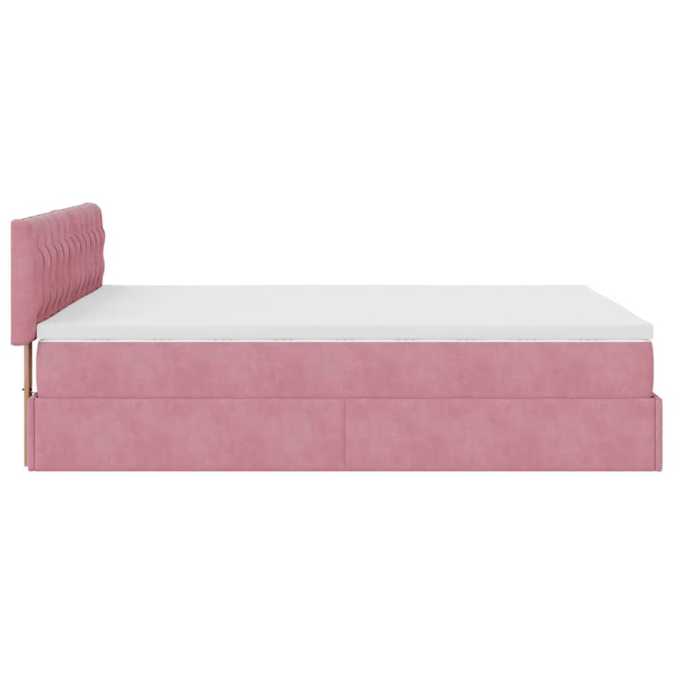 Estructura cama otomana con colchón terciopelo rosa 140x190