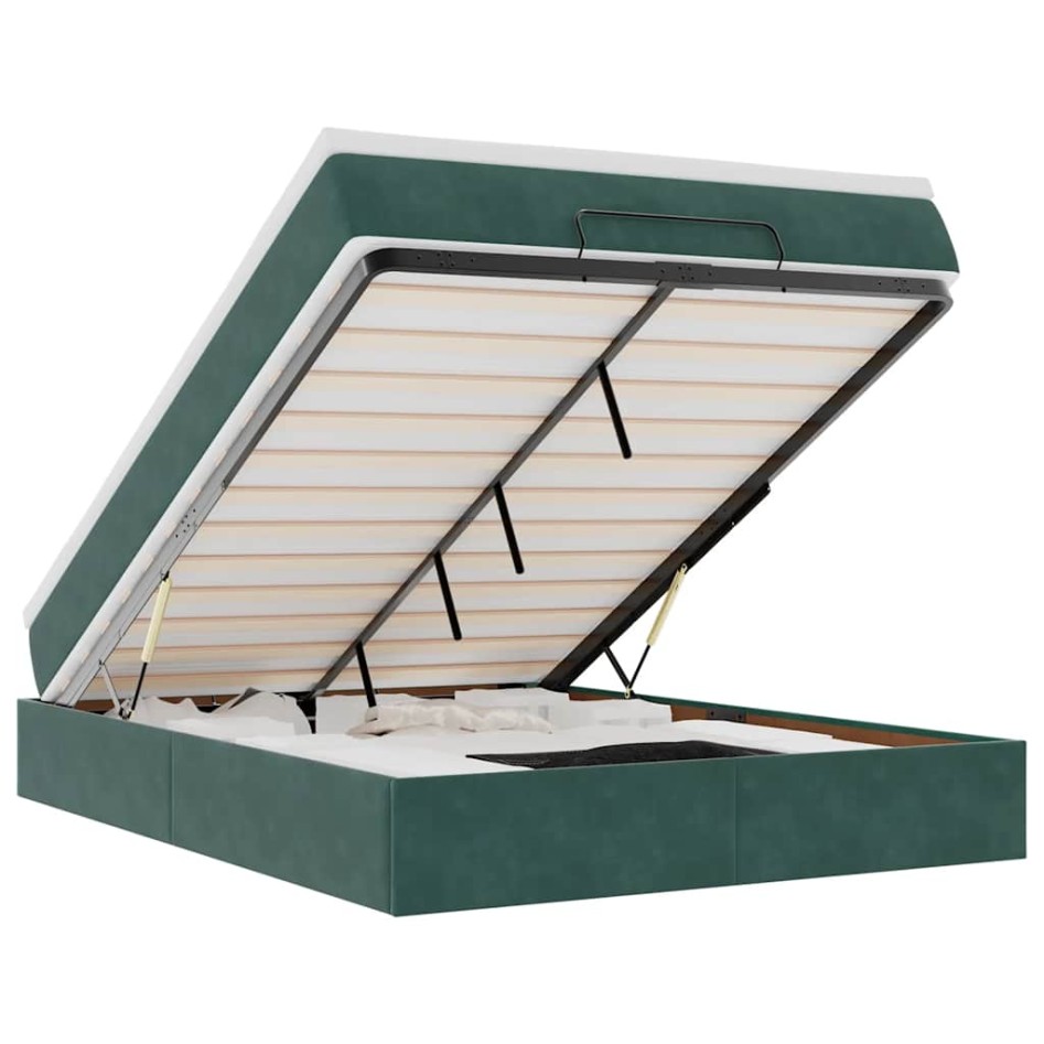 Estructura de cama otomana con colchón verde oscuro 140x200
