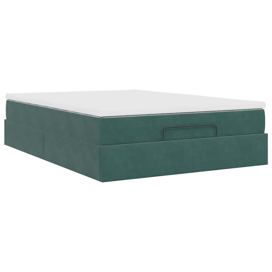 Estructura de cama otomana con colchón verde oscuro 140x200