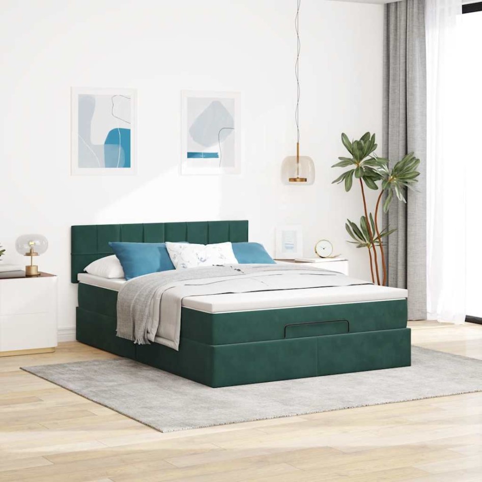 Estructura de cama otomana con colchón verde oscuro 140x200