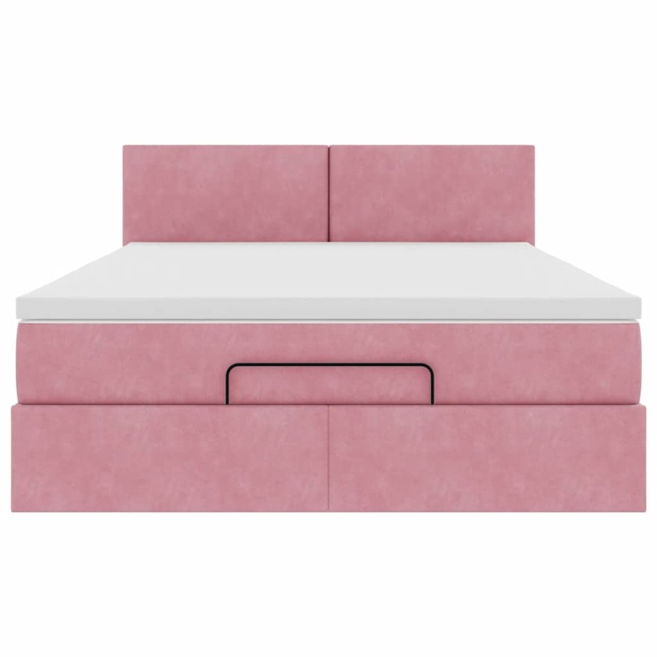 Estructura cama otomana con colchón terciopelo rosa 140x190