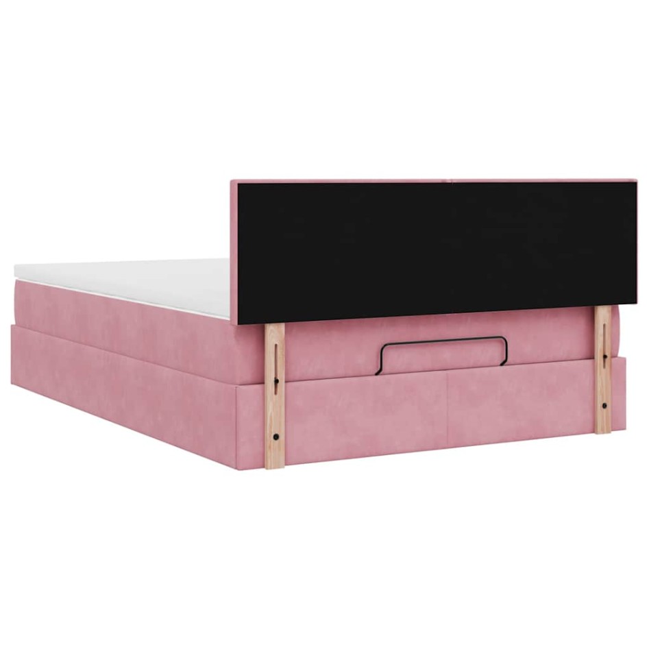 Estructura cama otomana con colchón terciopelo rosa 140x190