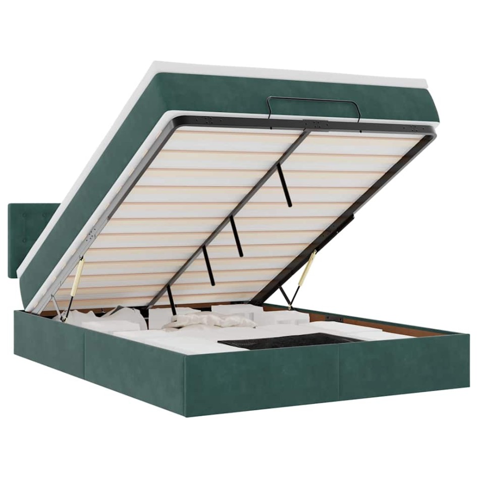 Estructura cama otomana colchón terciopelo verde