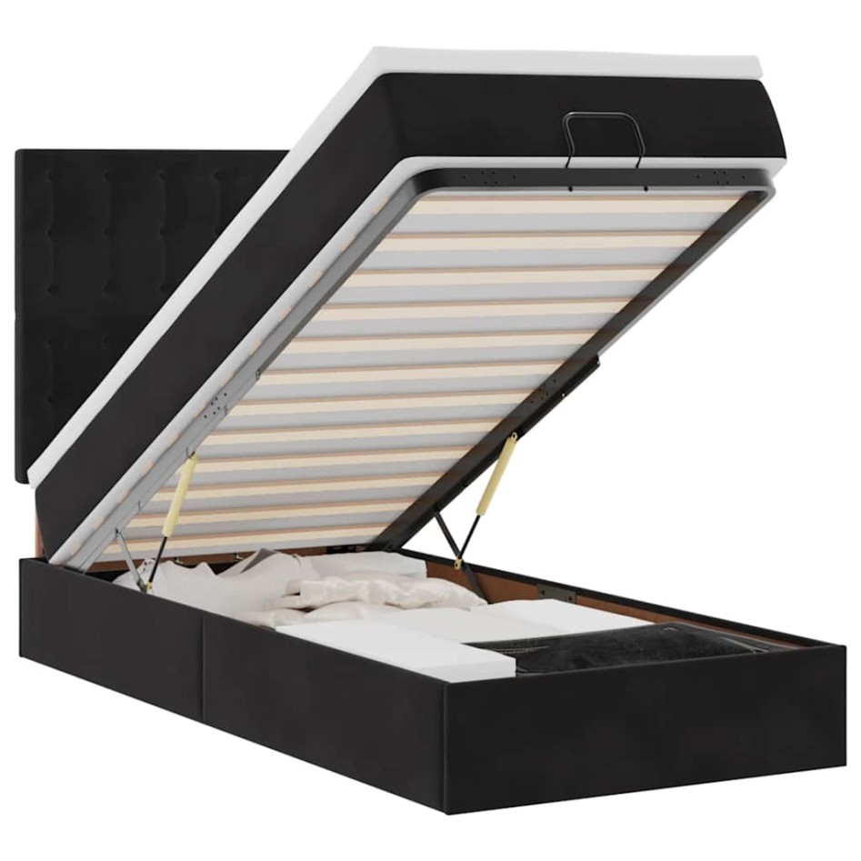 Estructura cama otomana colchones terciopelo negro 90x200