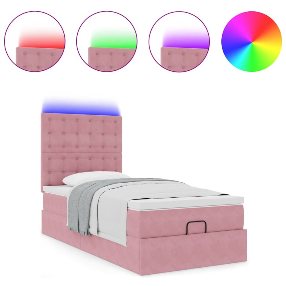 Estructura cama otomana con colchones terciopelo rosa