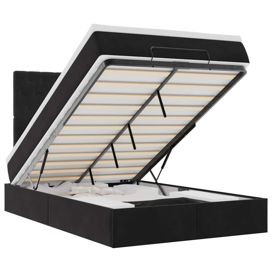 Estructura de cama otomana colchones terciopelo negro