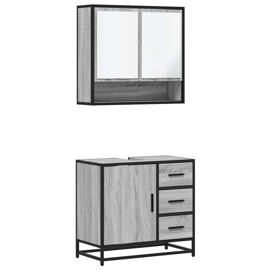 Set de muebles de baño 2 pzas madera contrachapada gris