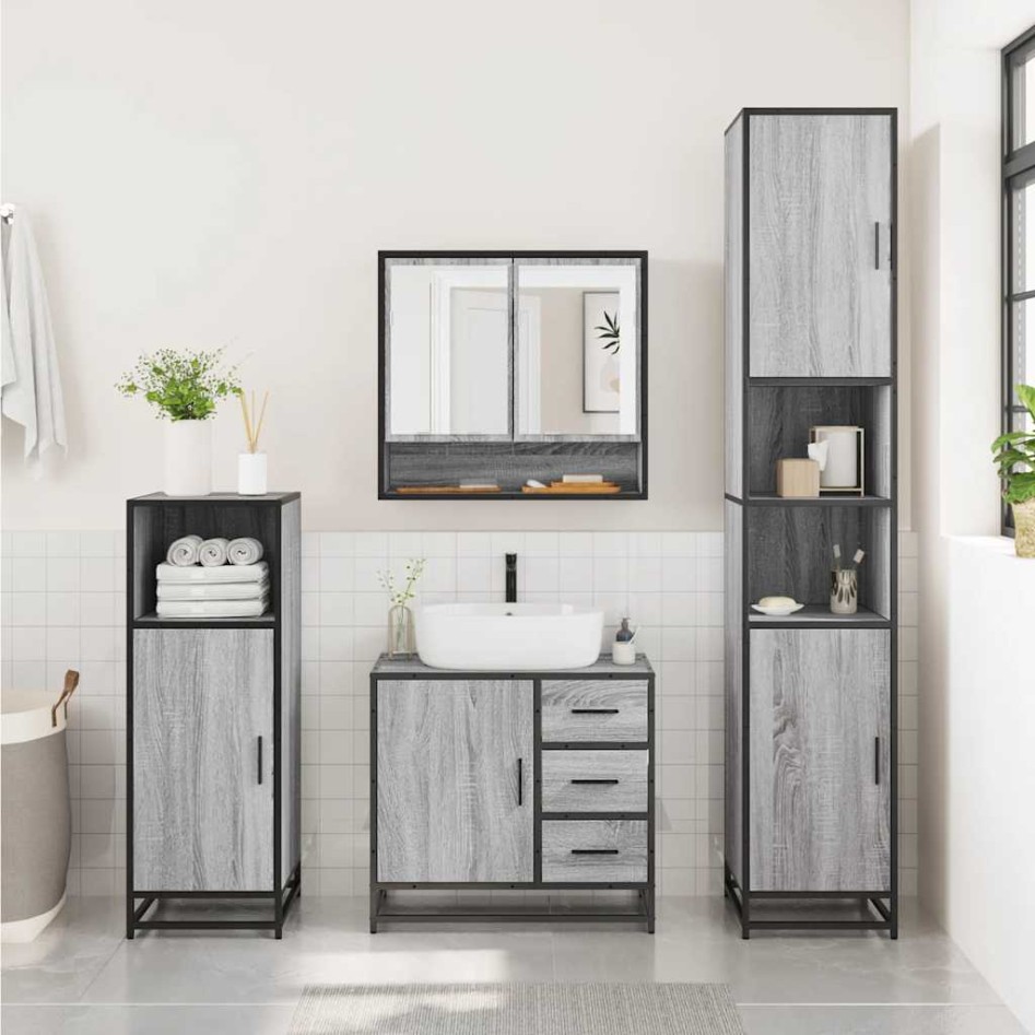 Set de muebles de baño 2 pzas madera contrachapada gris