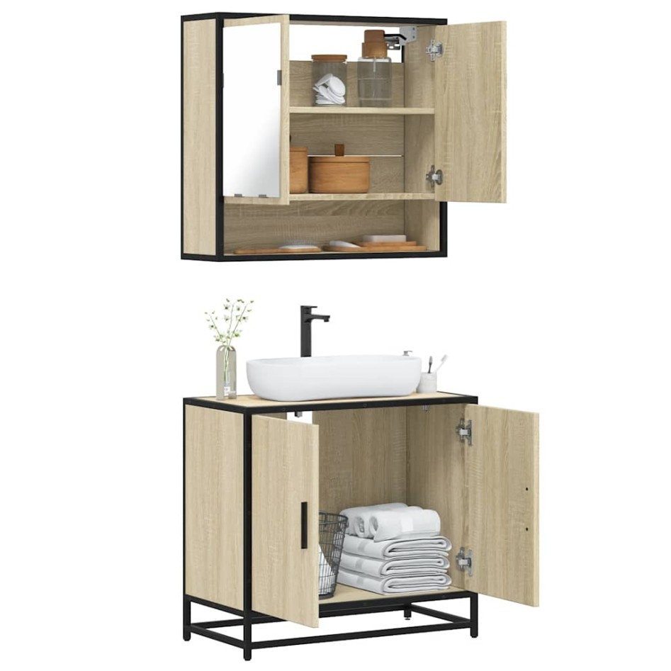 Set de muebles de baño 2 pzas madera contrachapada roble