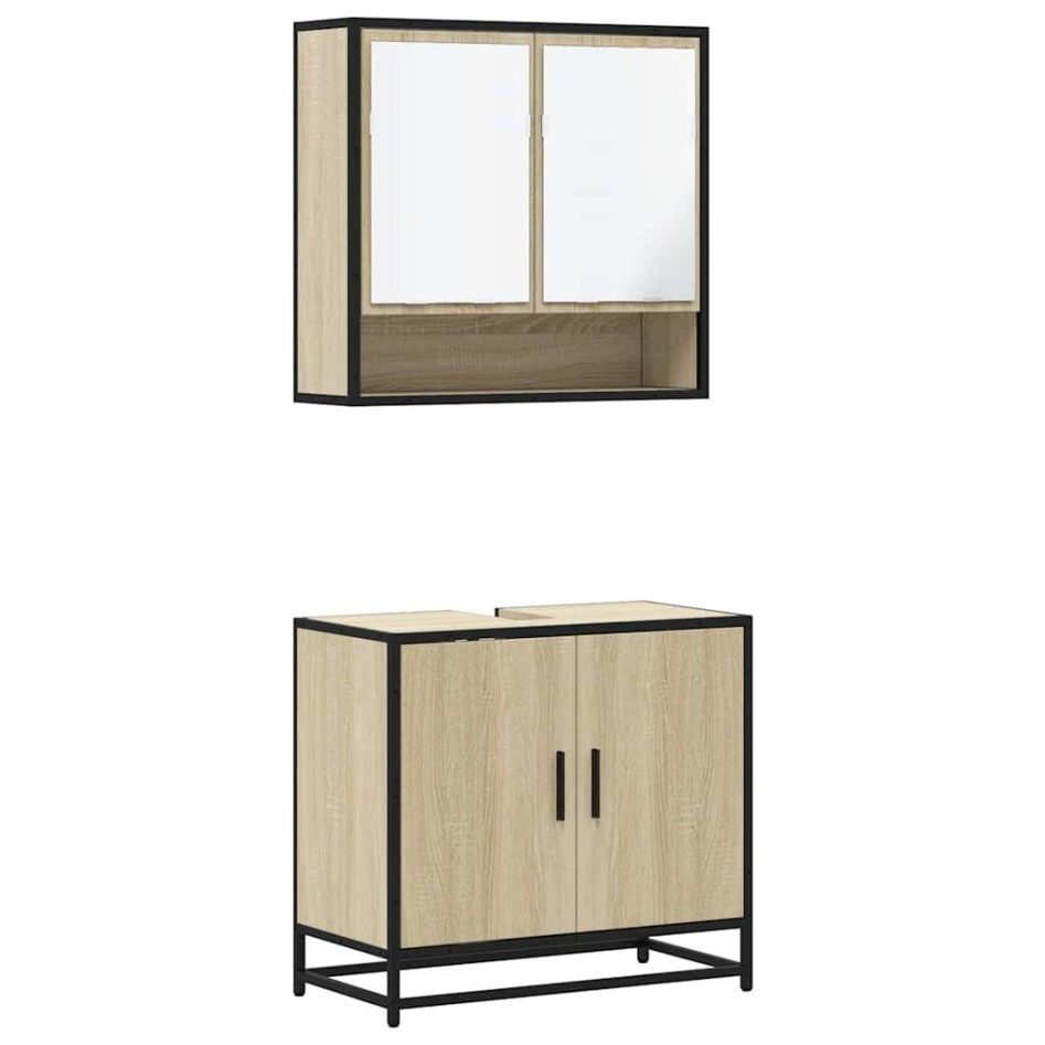 Set de muebles de baño 2 pzas madera contrachapada roble
