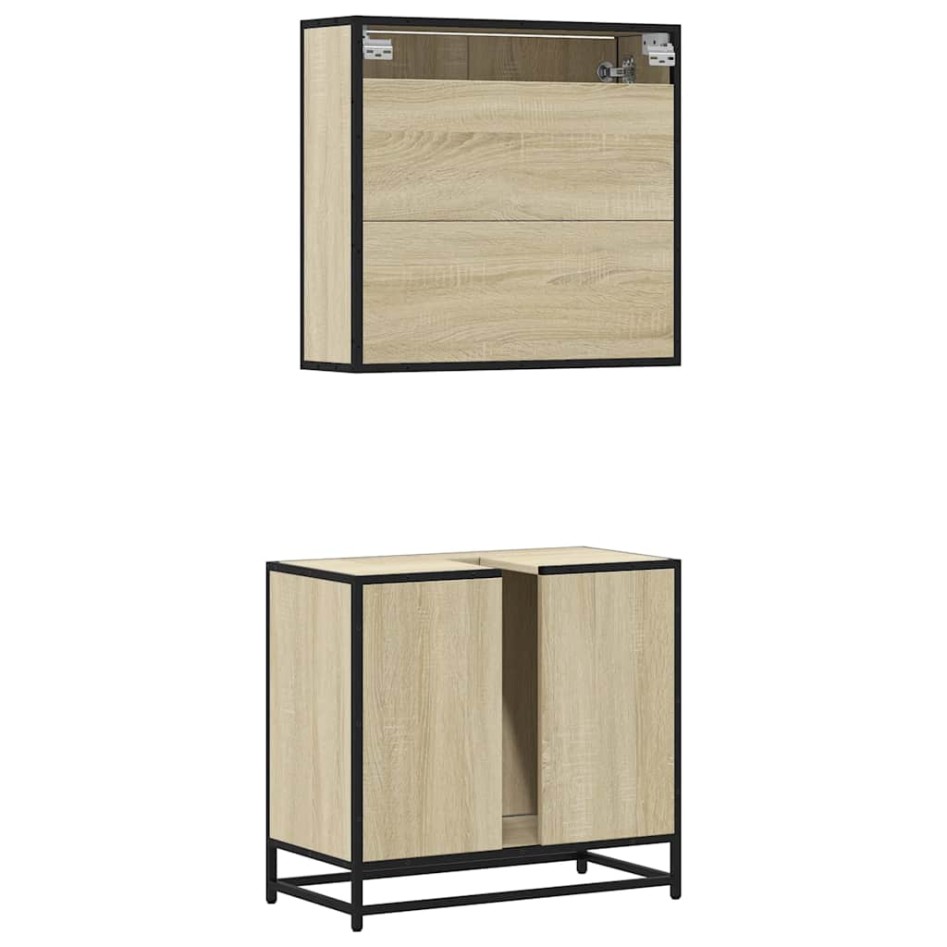Set de muebles de baño 2 pzas madera contrachapada roble