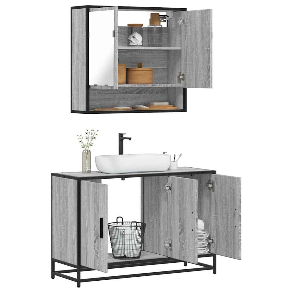 Set de muebles de baño 2 pzas madera contrachapada gris