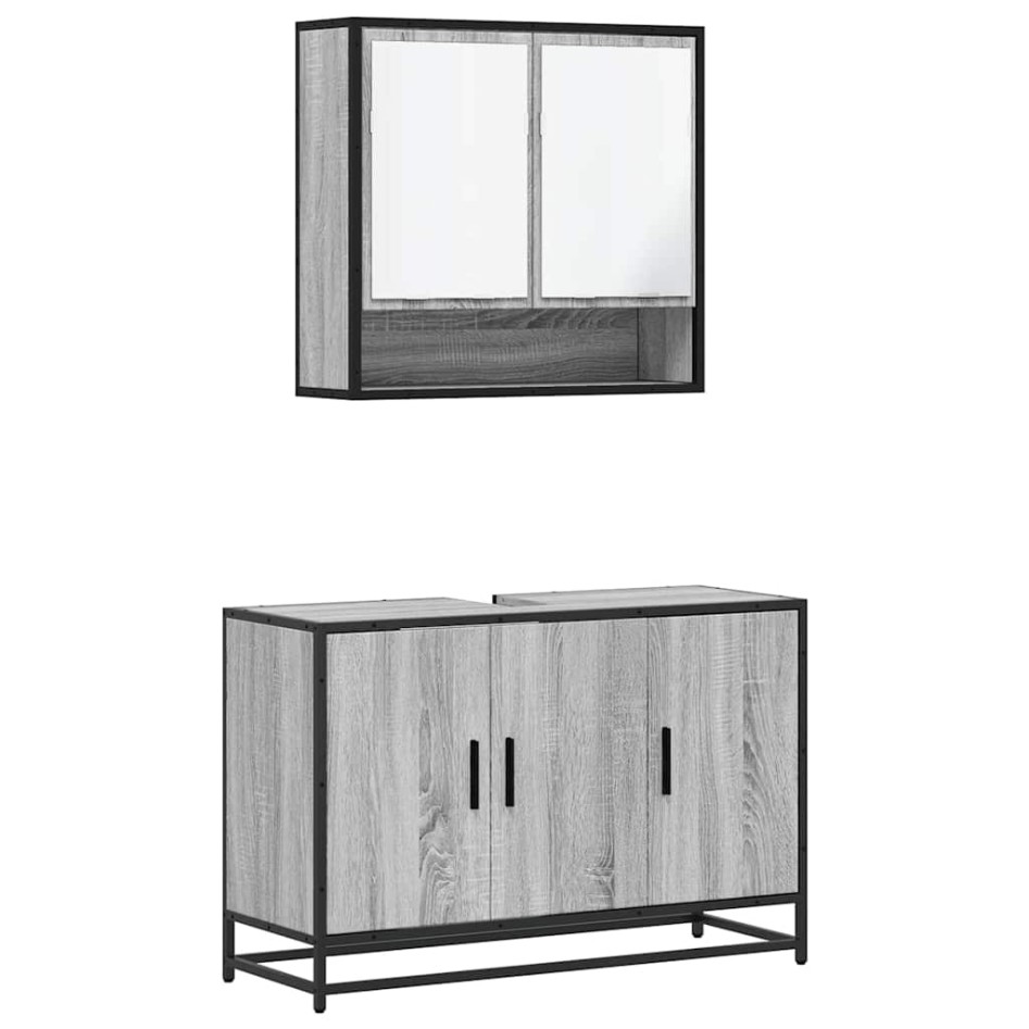 Set de muebles de baño 2 pzas madera contrachapada gris