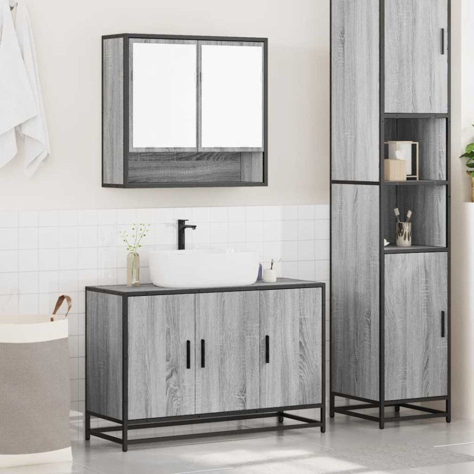 Set de muebles de baño 2 pzas madera contrachapada gris