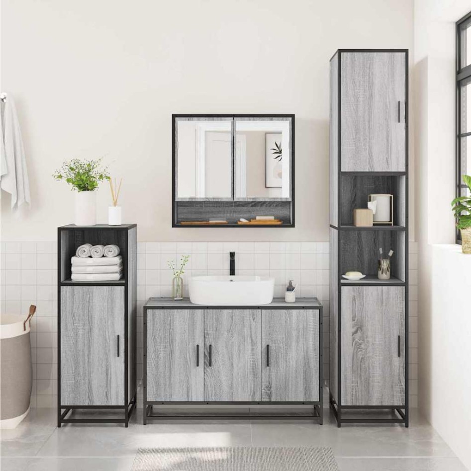 Set de muebles de baño 2 pzas madera contrachapada gris