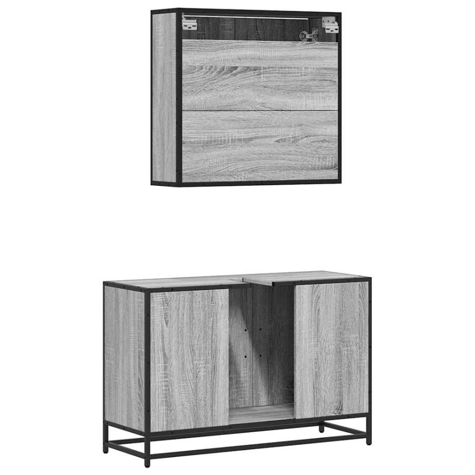 Set de muebles de baño 2 pzas madera contrachapada gris