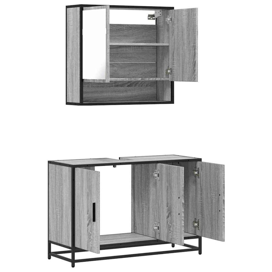 Set de muebles de baño 2 pzas madera contrachapada gris