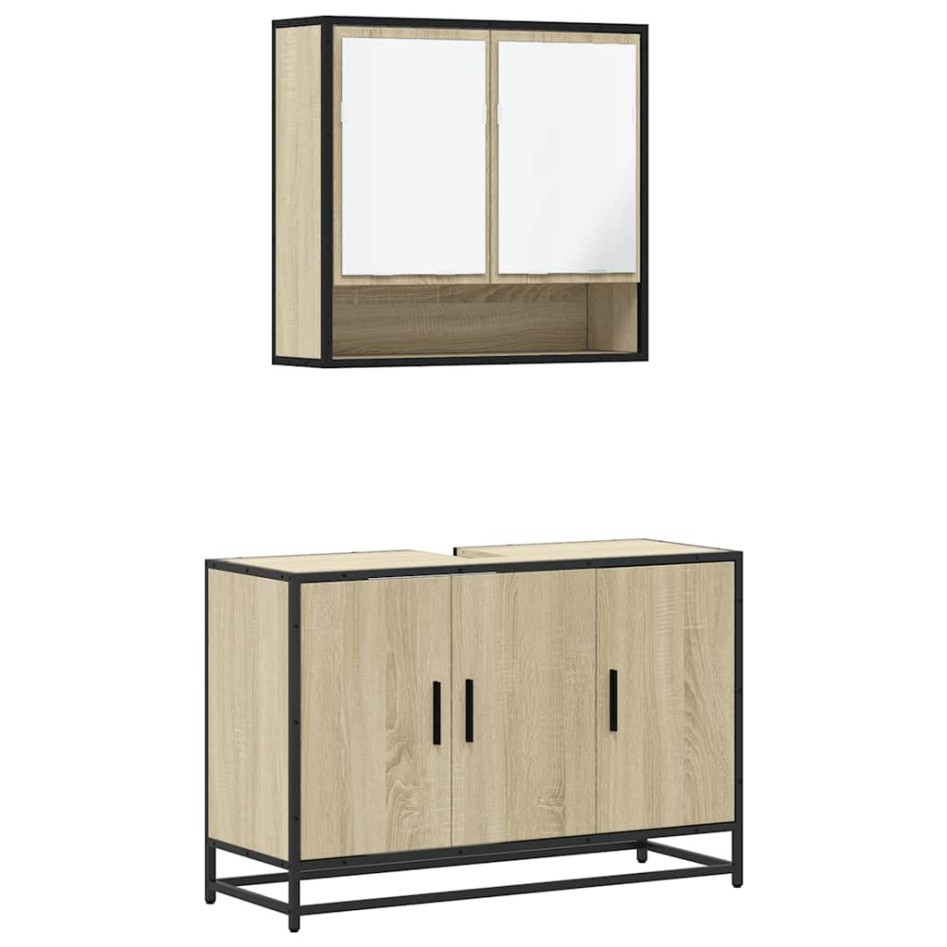 Set de muebles de baño 2 pzas madera contrachapada roble